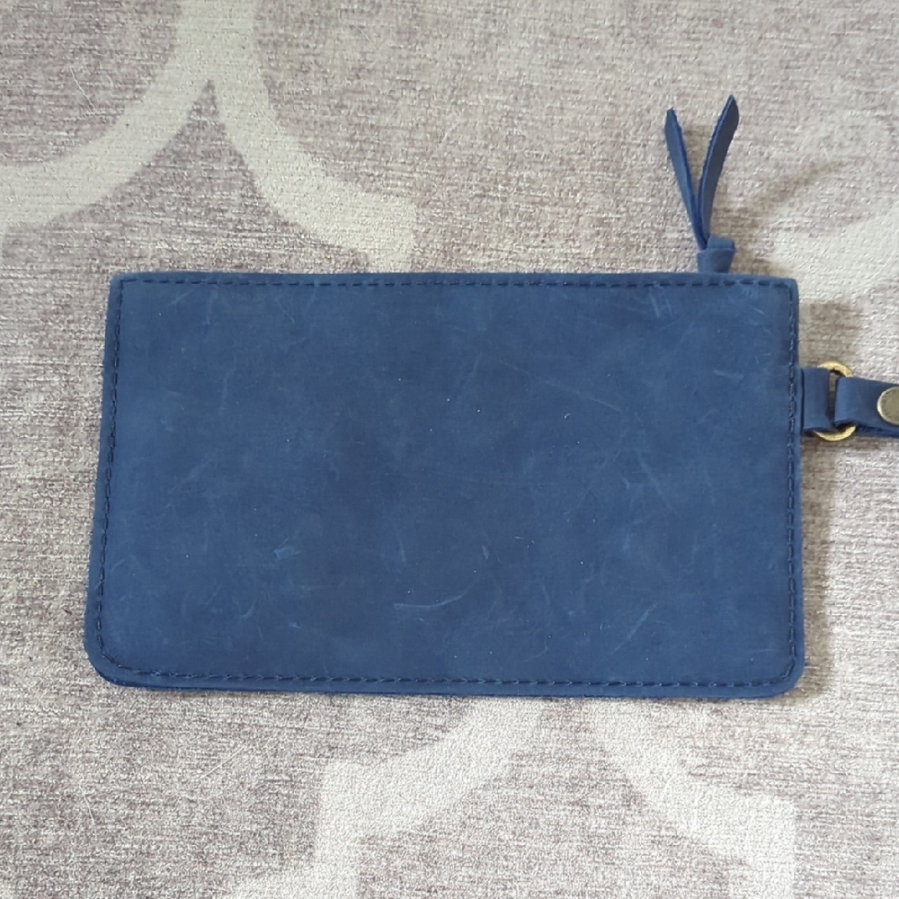 Portland Leather Navy Blue Clutch with Gold Zipper - Picture 6 of 7